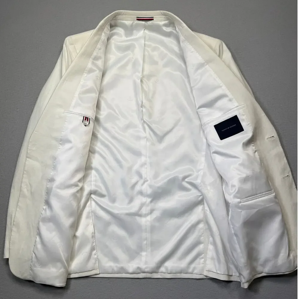 Tommy Hilfiger Men's Modern-Fit 100% Linen Sport Coat white 44L $295